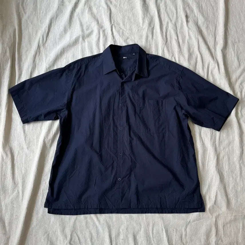 [BUNJANG] Uniqlo C Linen Blend Navy Short Sleeve Shirt L / 유니클로 C 바스락 네이비 반팔 셔츠 L