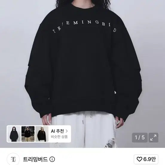 [BUNJANG] Trimingbird Sweatshirt Black / 트리밍버드 맨투맨 블랙