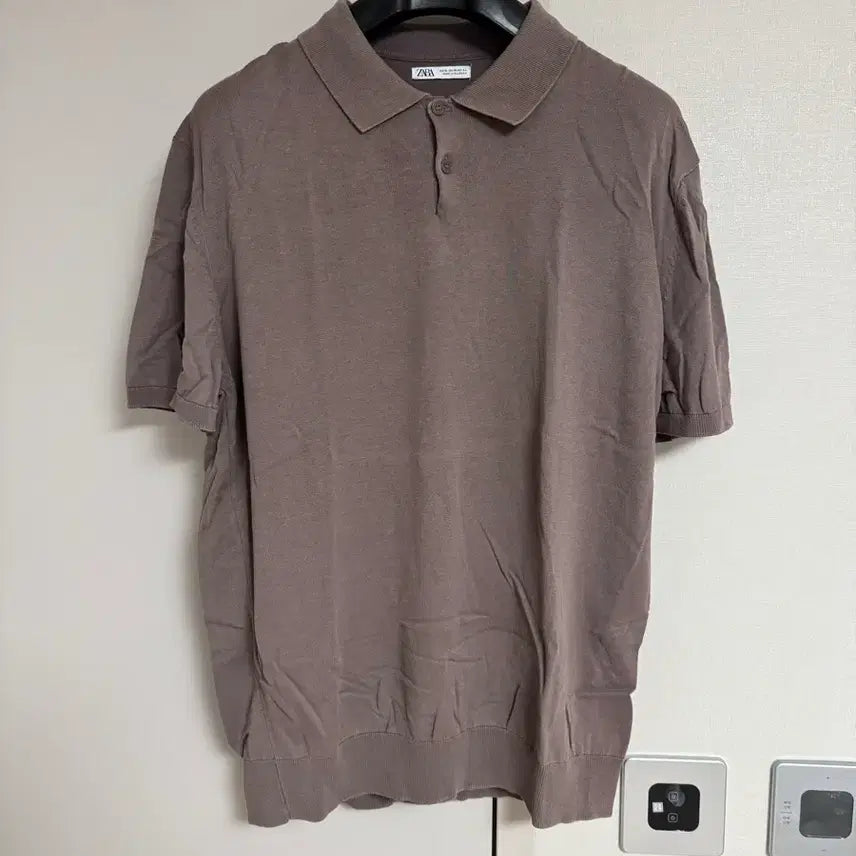 [BUNJANG] Zara Cotton Knit Polo Shirt - Brown / [XL] 자라 코튼 니트 폴로 셔츠 브라운 칼라티