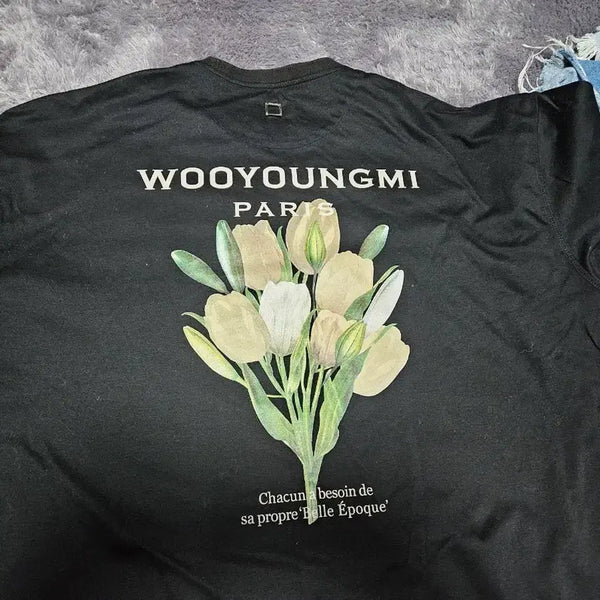 [BUNJANG] Wooyoungmi Paris Flower Print Long Sleeve T-Shirt Black Size 48 / 우영미 플라워 긴팔티 블랙 48사이즈