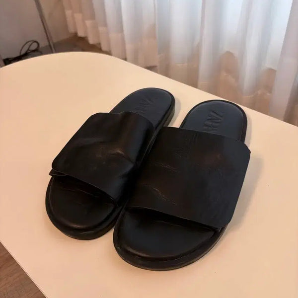 [BUNJANG] Zara Leather Slippers Black 275 / 자라 레더 슬리퍼 블랙 소가죽 275