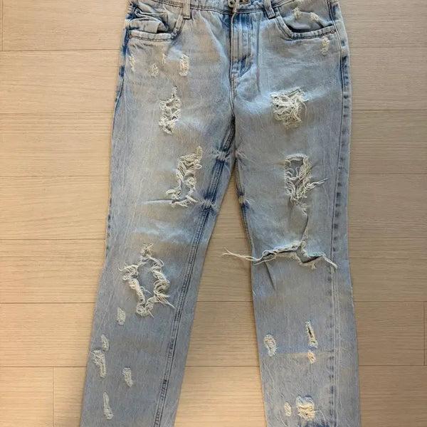 [BUNJANG] ZARA Light Blue Washed Distressed Denim Jeans / ZARA 라이트 블루 워싱 데미지 데님