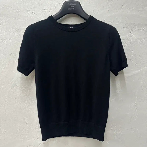 [BUNJANG] Uniqlo Women's Black Knit Short Sleeve T-Shirt XS / 유니클로 여 티셔츠 블랙/니트/반팔 XS