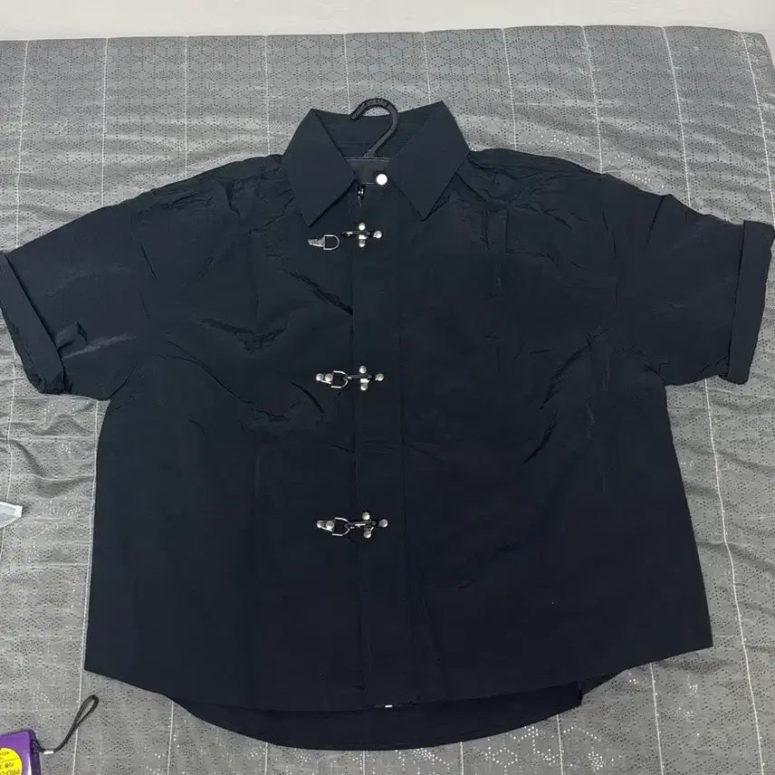 [BUNJANG] Hook Detail Short Sleeve Nylon Shirt Jacket / (새상품)후크 반팔 나일론 셔츠 자켓