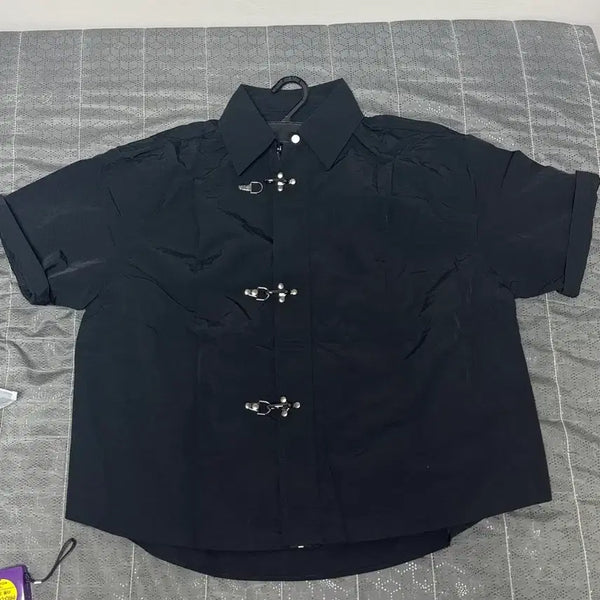 [BUNJANG] Hook Detail Short Sleeve Nylon Shirt Jacket / (새상품)후크 반팔 나일론 셔츠 자켓