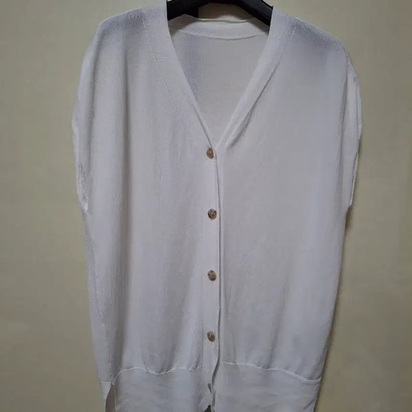 [BUNJANG] Jo&Jo White Knit Short Sleeve V-Neck Top / 조앤죠 화이트 니트 반팔 상의 95   66날씬77