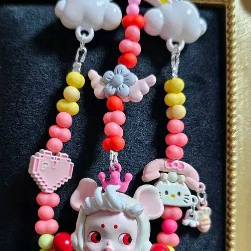 [BUNJANG] Skull Peanut Bead Keychain with Charms / 스컬 땅콩비즈키링
