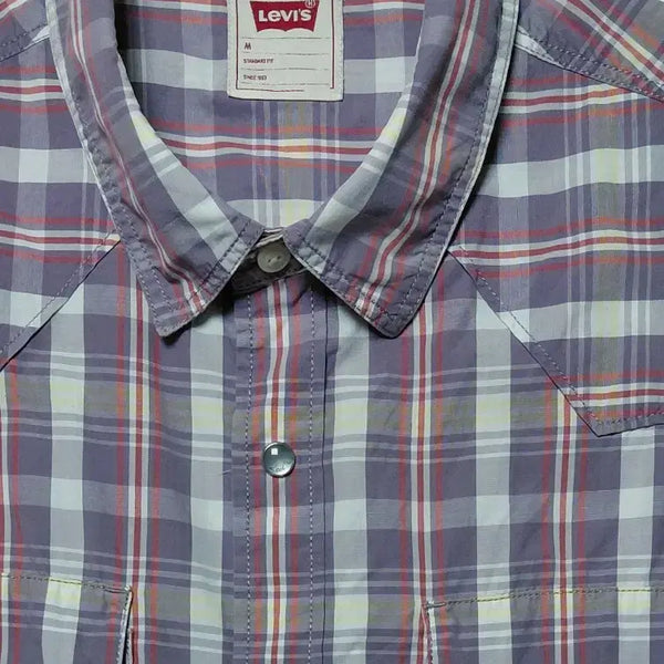 [BUNJANG] Levi's Western Check Short Sleeve Shirt (M) / [M] Levi's 리바이스 스냅 버튼 반팔 웨스턴 체크 셔츠