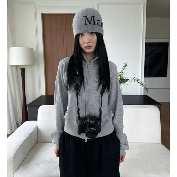 [BUNJANG] Patience Vintage Printing Ribbed Two-Way Zip-Up / 페이션스 빈티지 프린팅 골지 투웨이 집업