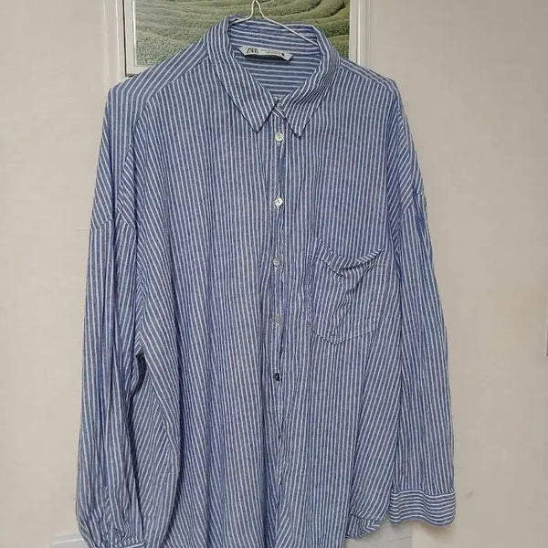 [BUNJANG] Zara Drop Shoulder Striped Shirt / 자라 드롭 숄더 스트라이프 셔츠