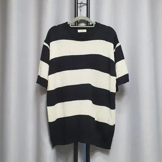 [BUNJANG] Stripe Loose Short Sleeve Long Knit / 스트라이프 루즈 반팔 롱 니트
