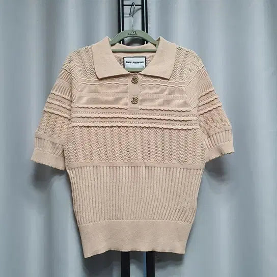 [BUNJANG] Karl Lagerfeld Knit T-Shirt with Wave Perforation / 칼라거펠트 반팔 펀칭 물결 니트