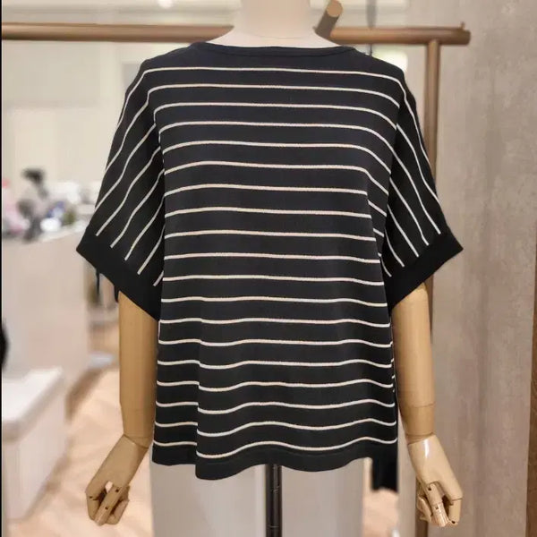 [BUNJANG] Love & Show Stripe Boat Neck Short Sleeve Knit / 러브앤쇼 스트라이프 보트넥 반팔 니트
