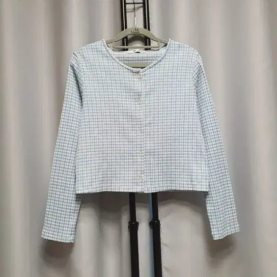 [BUNJANG] Checkered Summer Long Sleeve Cropped Cardigan / 체크 여름 긴팔 크롭 가디건