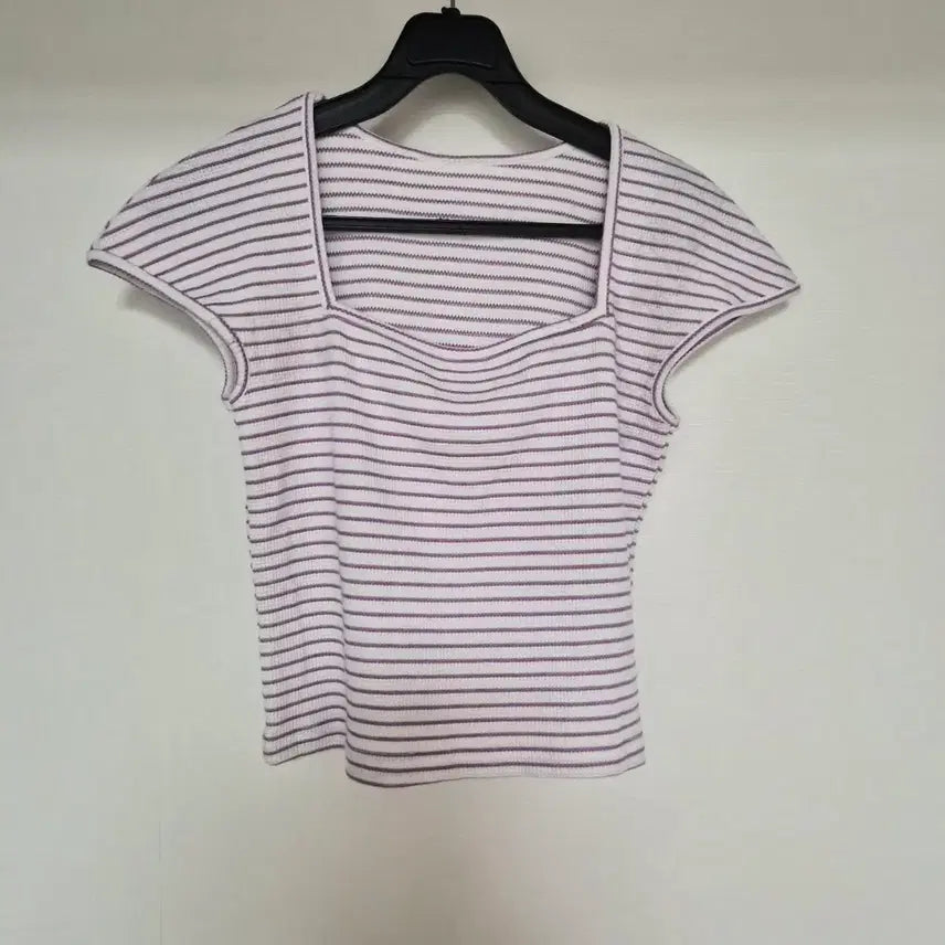 [BUNJANG] Purple Stripe Square Neck Knit Sleeveless Top / 보라 스트라이프 스퀘어넥 니트 슬리브리스