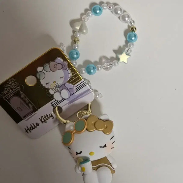 [BUNJANG] Hello Kitty Blue Bead Star Charm Keychain / 헬로키티 골드 키링