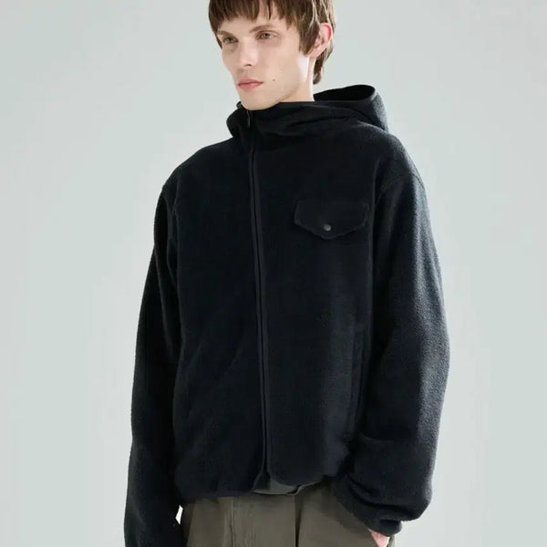 [BUNJANG] ZIPLYSHEe Fleece Hooded Zip-Up Jacket Black / (M) 지플리시 플리스 후드 집업 자켓 블랙