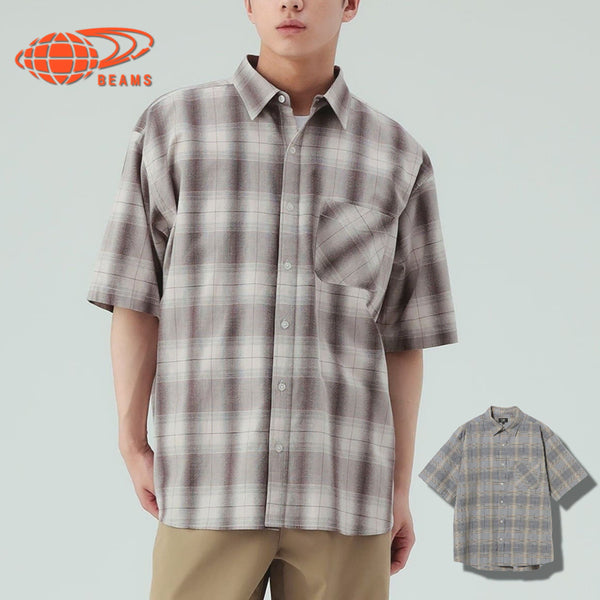 [BUNJANG] BEAMS HEART Ombre Check Short-Sleeve Shirt / 빔즈 하트 옴브레체크 반팔 셔츠