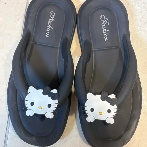 [BUNJANG] Hello Kitty Summer Flip-Flops Sandals Slippers - Black / 본인착샷o)헬로키티 여름 쪼리 샌들 슬리퍼 블랙