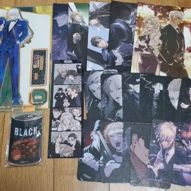 [BUNJANG] Detective Conan Black Organization Akai Shuichi Bourbon Acrylic Stand & Can Badge Set / 코난 진 검은조직 아카이 라이 버번 비공굿 카페