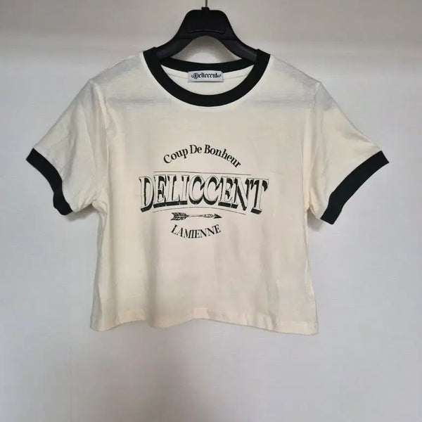 [BUNJANG] Delicent Light Yellow Cropped Short Sleeve T-Shirt / 델리센트 연노랑 크롭 반팔