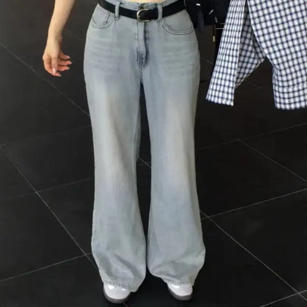 [BUNJANG] Vintage Light Wash Summer Wide/Bootcut Jeans (95cm Short Length) / 빈티지연청 여름버전 와이드/부츠컷 숏 기장95cm 하이웨스트
