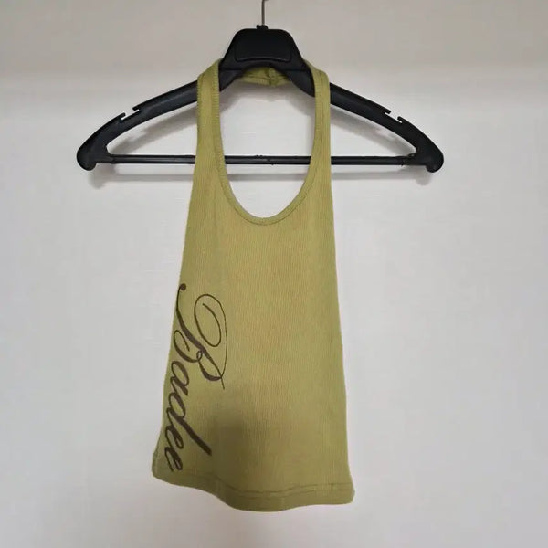 [BUNJANG] Baddie Olive Ribbed Halter Top / 배디 올리브 홀터넥 나시 ribbed halter top