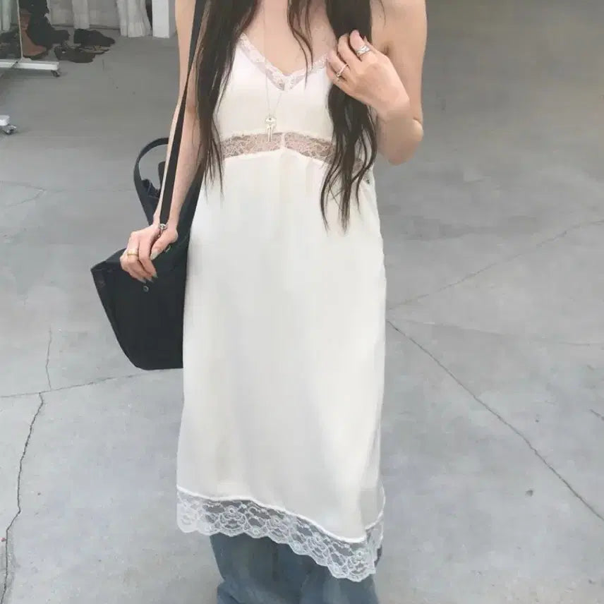 [BUNJANG] NUDE MUSE Lace Maxi Slip Dress / 누즈 뮤즈 레이스 롱 나시 원피스