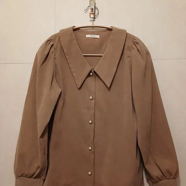 [BUNJANG] Enstory Women's Brown Puff Sleeve Blouse (Size S) / 엔스토리 여성 브라우스 S 사이즈