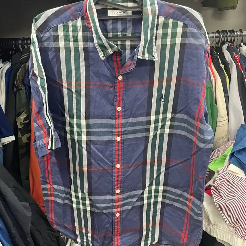 [BUNJANG] Beanpole Check Shirt Navy Size 110 / 빈폴 체크 남방 네이비110
