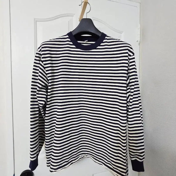 [BUNJANG] Uniqlo Navy Stripe Long Sleeve T-Shirt L / 유니클로 네이비 스트라이프 긴팔 티셔츠 L