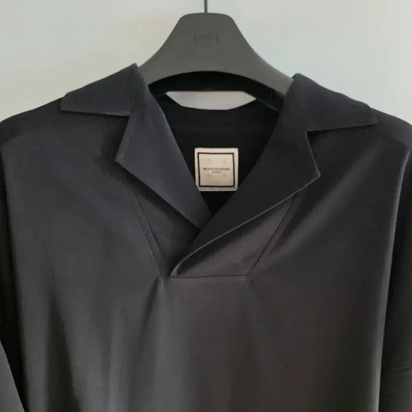 [BUNJANG] Wooyoungmi Black Open Collar Short Sleeve Shirt / 우영미 반팔 블랙 오픈카라 셔츠 팝니다