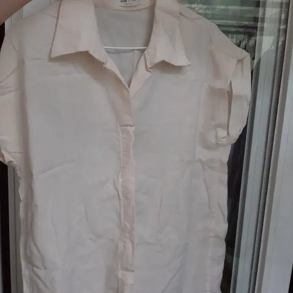 [BUNJANG] Light Salmon Ivory Cotton Semi-Sleeve Sleeveless Shirt Free Size / 연한 살몬 아이보리 면 셔츠 반팔 민소매 F