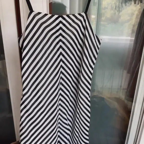 [BUNJANG] Black White Stripe Sleeveless Top Dress / 블랙 화이트 스트라이프 민소매 탑 원피스