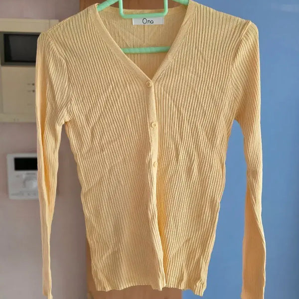 [BUNJANG] O.na Yellow Ribbed Knit Cardigan / O.na 옐로우 골지 니트 가디건