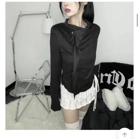 [BUNJANG] Black Ribbon Bolero Cardigan / 볼레로 블랙 리본 포인트