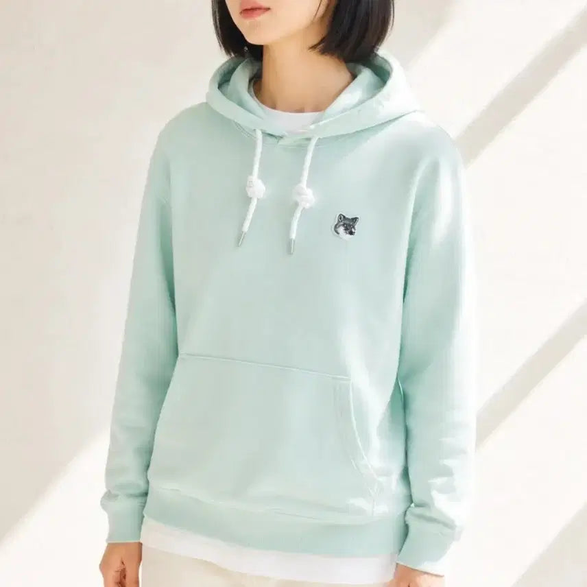 [BUNJANG] Maison Kitsuné Monogram Fox Patch Hoodie Mint S / [정품] 메종키츠네 모노크롬 폭스 패치 후드티 민트 S (55~66)