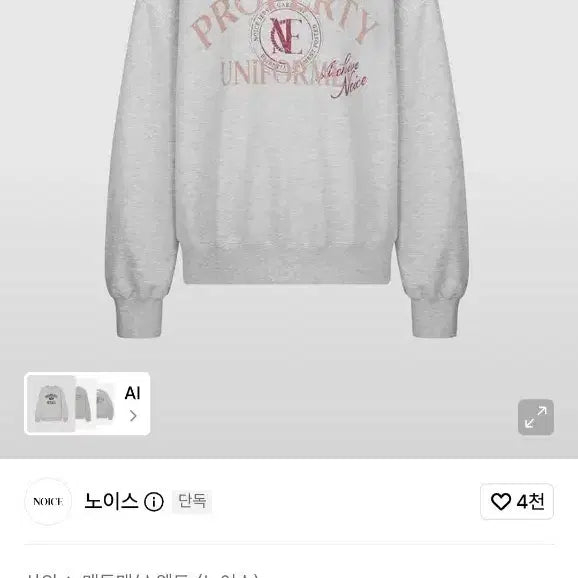 [BUNJANG] Noise Sweatshirt Light Grey M / 노이스 맨투맨