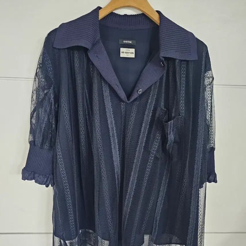 [BUNJANG] System Navy Sheer Ruffle Hem Blouse / 한섬 시스템 블라우스