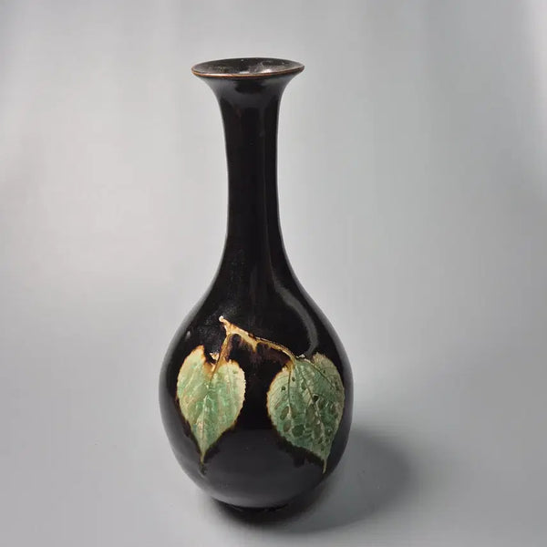 [BUNJANG] Nam Song Goryeo Black Glazed Leaf Motif Vase Antique Chinese Celadon / 남송 길주요 흑유 목엽문 장경병 중국도자기 골동품 고미술품 수집품