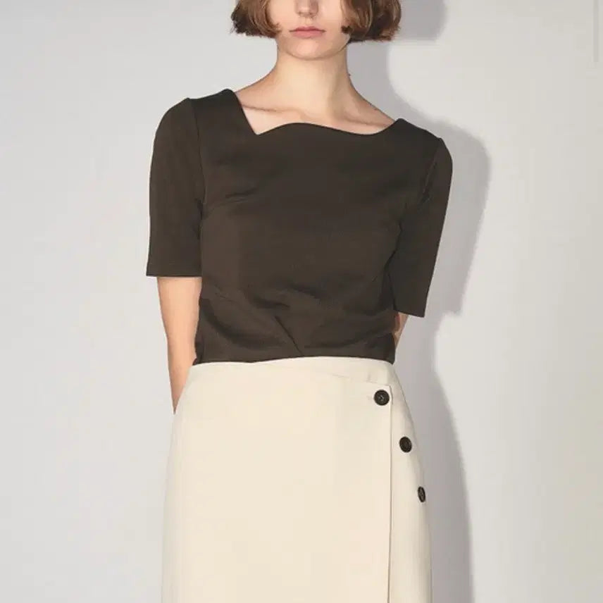 [BUNJANG] Maison Marais Wave Neck Short Sleeve T-Shirt Blouse / 메종마레 웨이브넥 반팔 티셔츠 블라우스