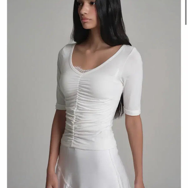 [BUNJANG] Clissier Soft Blush Shirring Tee White / (새상품) 클리시어 소프트 블러쉬 셔링 티 화이트