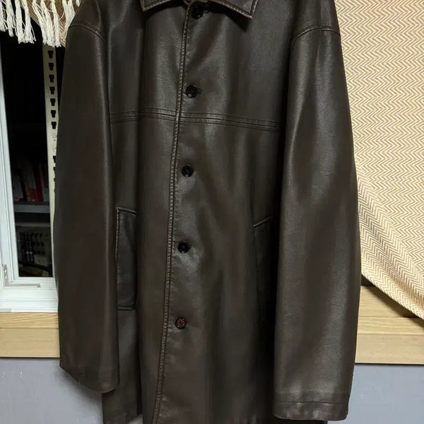 [BUNJANG] In Silence Vegan Leather Car Coat Brown / L) 인사일런스 비건레더카코트 브라운