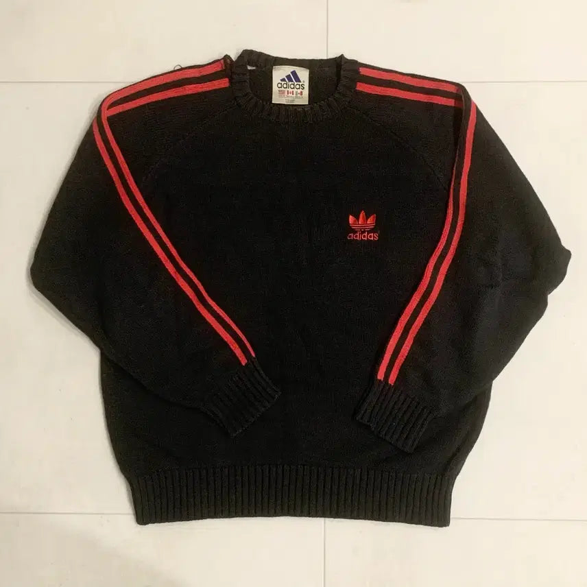 [BUNJANG] Adidas Firebird Red/Black Knit Sweater / 아디다스 파이어버드 빨검 니트