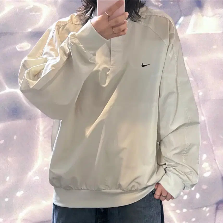 [BUNJANG] Nike 00s Old School Swoosh Warm-up Anorak Windbreaker Beige XL / 00s 나이키 올드스쿨 스우시 웜업 아노락 바람막이 맨투맨 베이지 XL