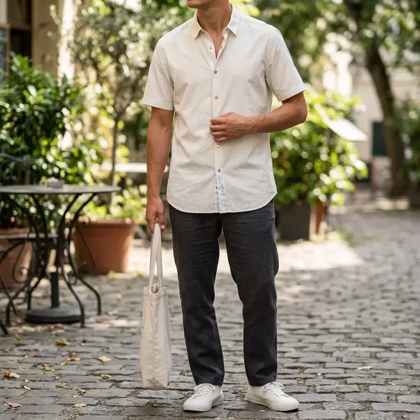 [BUNJANG] System Nylon Blend Hidden Snap Short Sleeve Shirt Size 110 / 시스템 나일론 혼방 히든 스냅 반팔 셔츠 110