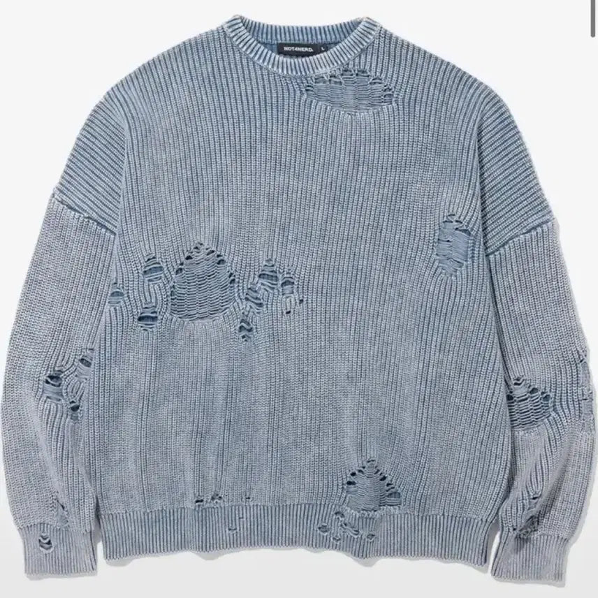 [BUNJANG] Not For None Pigment Dyeing Distressed Knit Sweater Blue L / 낫포너드 피그먼트 다잉 디스트로이드 니트 스웨터 블루 L