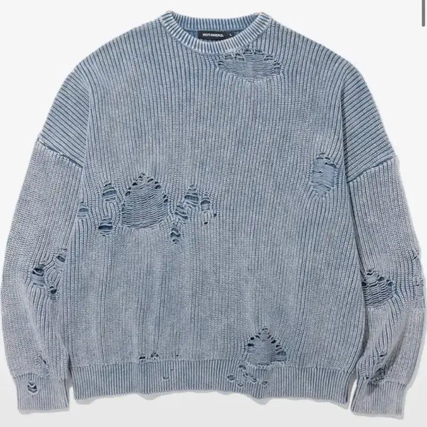 [BUNJANG] Not For None Pigment Dyeing Distressed Knit Sweater Blue L / 낫포너드 피그먼트 다잉 디스트로이드 니트 스웨터 블루 L