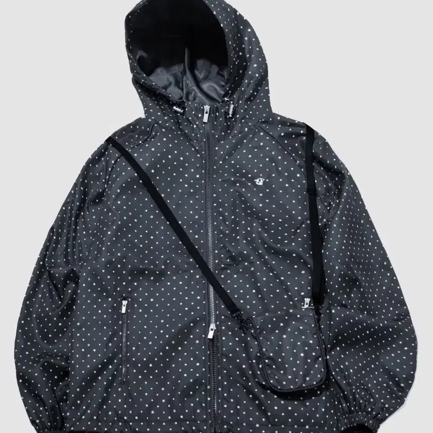 [BUNJANG] SOMEPLACE Dot Pattern Embroidered High-Neck Hooded Windbreaker Zip-Up / 썸플레이스 도트 패턴 자수 그래픽 하이넥 후드 바람막이 집업 윈드브레이커