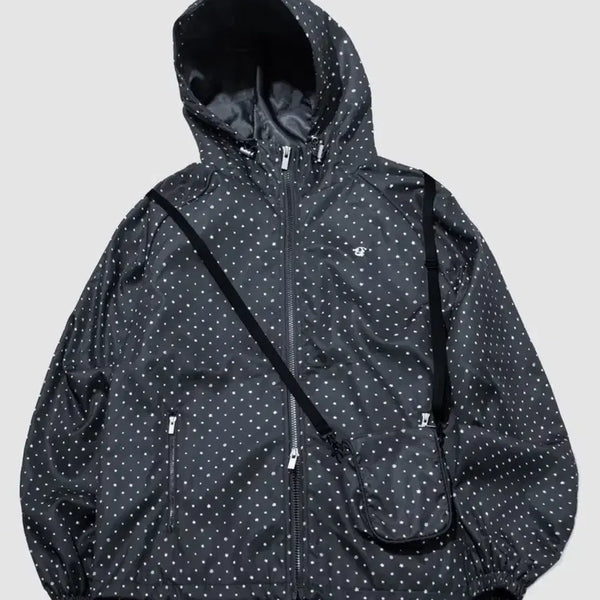 [BUNJANG] SOMEPLACE Dot Pattern Embroidered High-Neck Hooded Windbreaker Zip-Up / 썸플레이스 도트 패턴 자수 그래픽 하이넥 후드 바람막이 집업 윈드브레이커